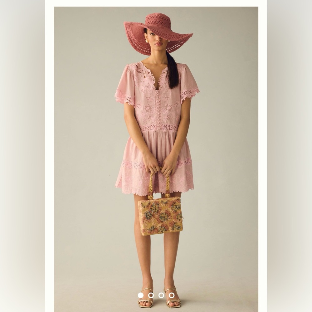 Anthropologie Lace-Trimmed Mini Dress Pink/Lilac